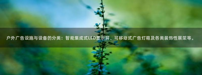 杏宇平台代理多少钱一个：户外广告设施与设备的分类：智能集成式LED显示屏、可移动式广告灯箱及各类装饰性展架等。